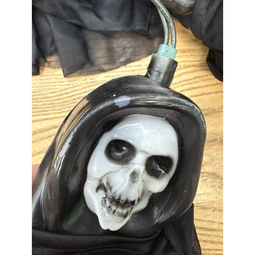 VTG Grim Reaper Figures Skull String Lights Black Capes Halloween 10 Lite Set